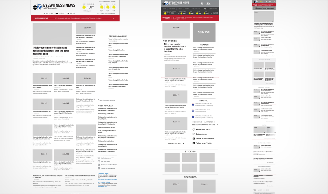 Wireframes of the 3 sizes